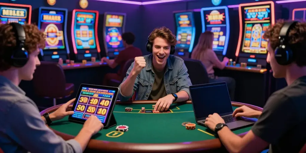 Dynamic TX88 online gaming scene showcasing diverse players enjoying casino games.