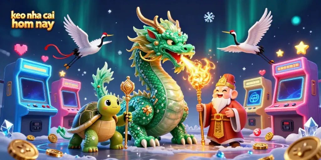 Engage with keo nha cai hom nay as the jade dragon breathes golden fire, surrounded by vibrant gaming elements.