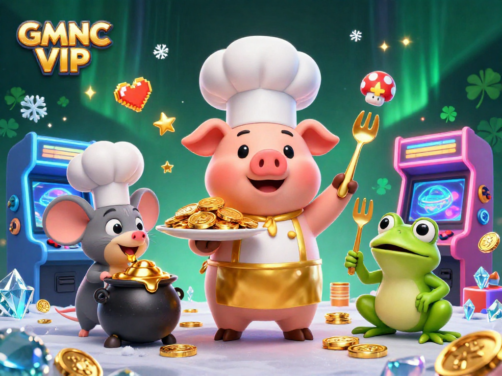Experience the thrill of GMNC VIP with gold coins and lucky gaming elements in a vibrant casino scene.