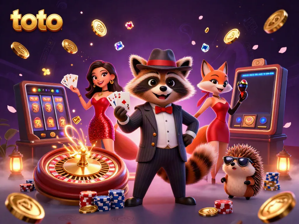 Experience the thrill of toto gaming in a vibrant casino scene with animated characters and dynamic elements.