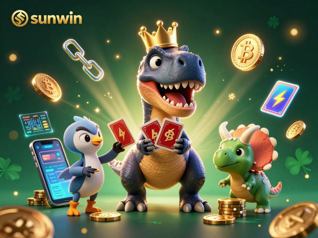 Experience thrilling gaming with sunwin while a T-Rex card shark and friends stack chips!