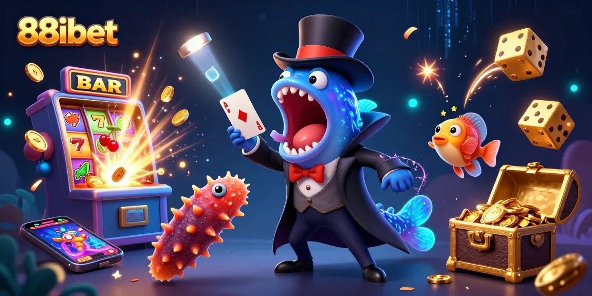 Engage with the thrilling magic of 88ibet in this vibrant, action-packed casino scene featuring unique characters and dynamic gambling elements.