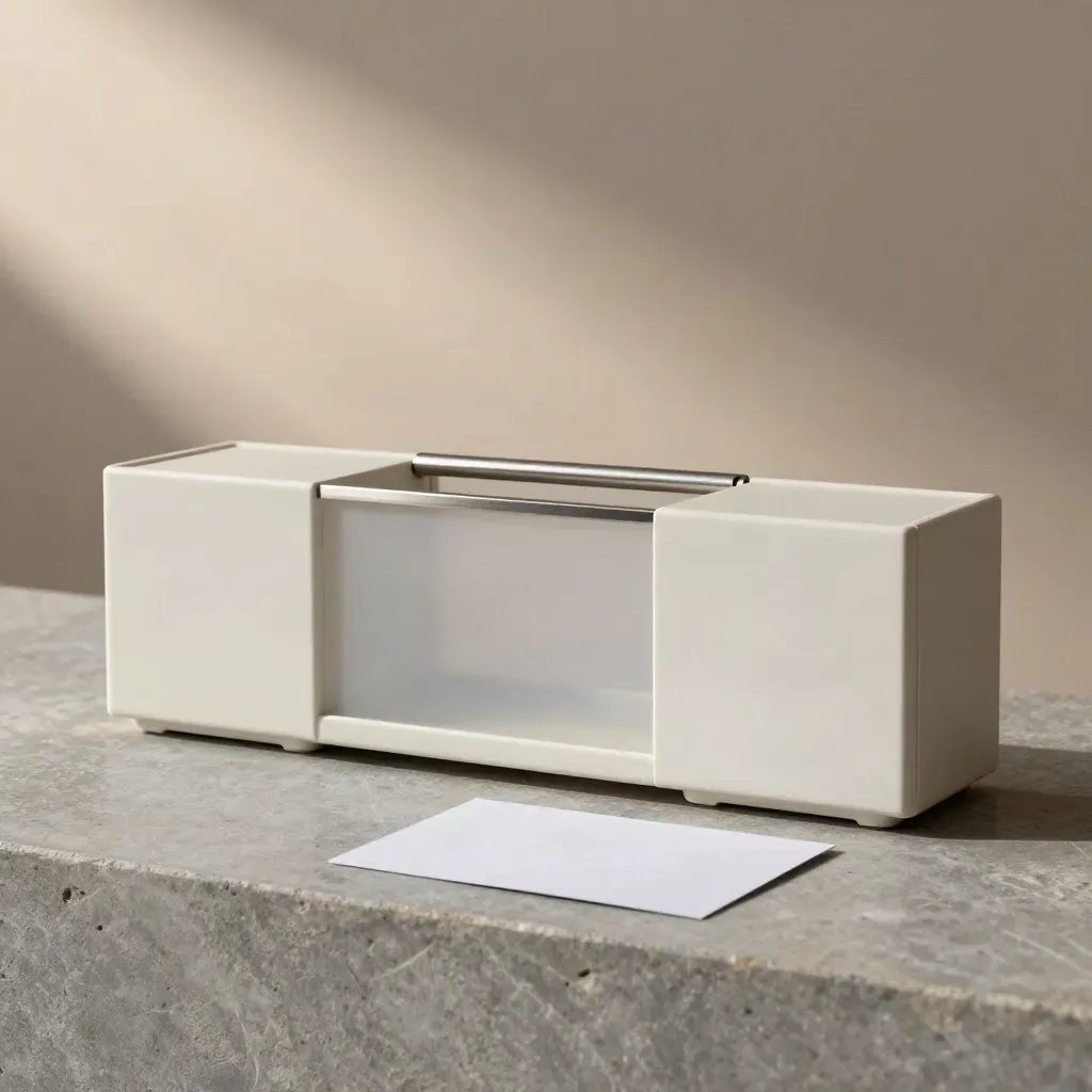 Ivory partner channel starter blocks on cool stone with a translucent divider and soft studio light.