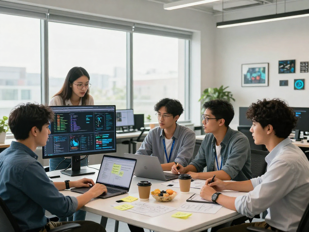Collaborative team analyzing spicy AI data in a modern workspace