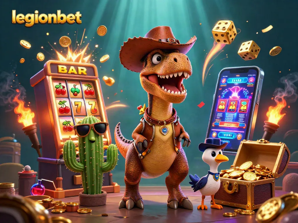 Experience the thrill of legionbet with a dynamic 3D casino illustration featuring engaging characters and vibrant game elements.
